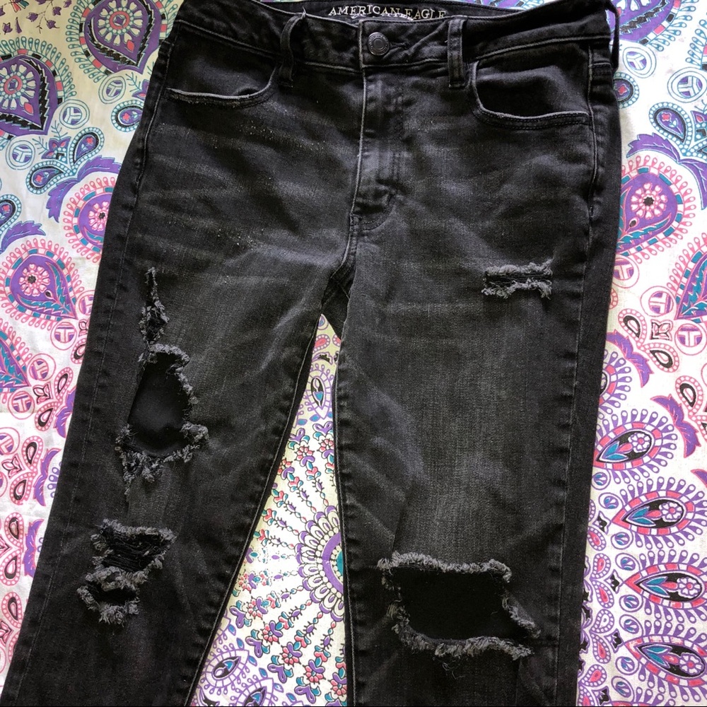 AE black distressed high waisted jegging